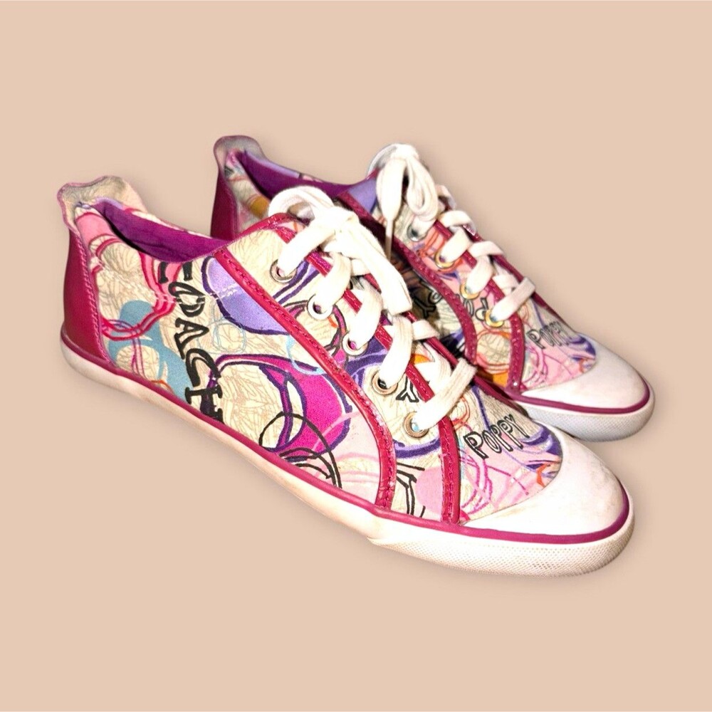 Coach Poppy Multicolor Graffiti Logo Lace-Up Low Top Sneakers Women’s 9
